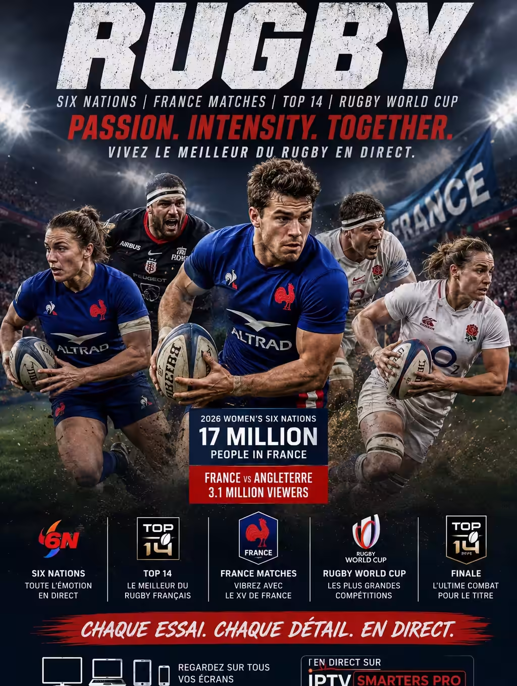 Rugby en direct sur IPTV : joueurs du XV de France pour le Tournoi des Six Nations et le Top 14