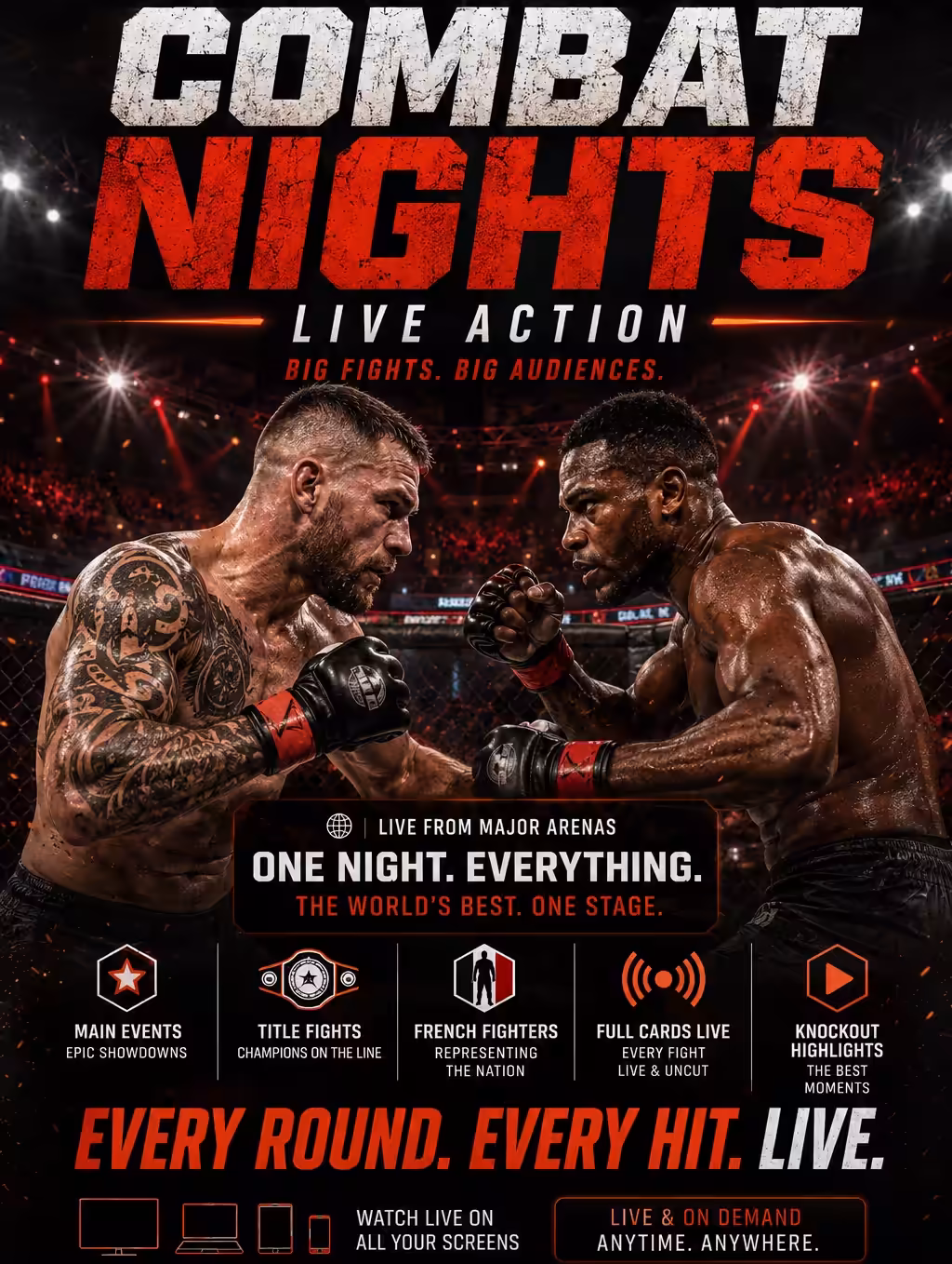 Sports de combat en direct sur IPTV : deux combattants de MMA face à face dans la cage